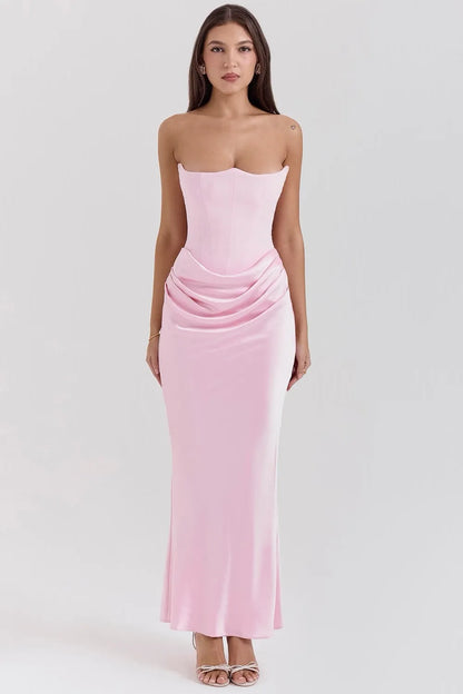 Vestido de Invitada de Boda Largo Elegante con Corset y Drapeado