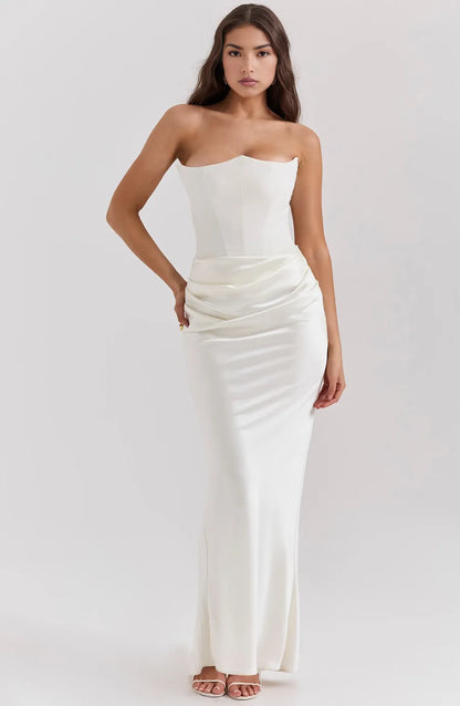 Vestido de Invitada de Boda Largo Elegante con Corset y Drapeado