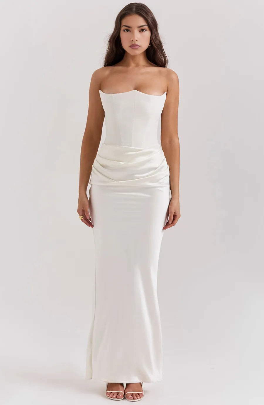 Vestido de Invitada de Boda Largo Elegante con Corset y Drapeado
