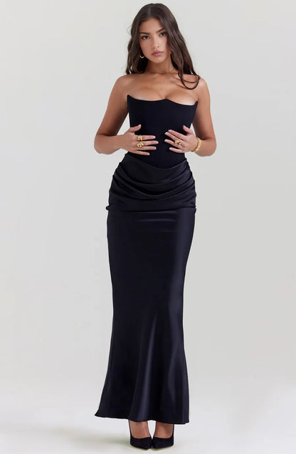 Vestido de Invitada de Boda Largo Elegante con Corset y Drapeado