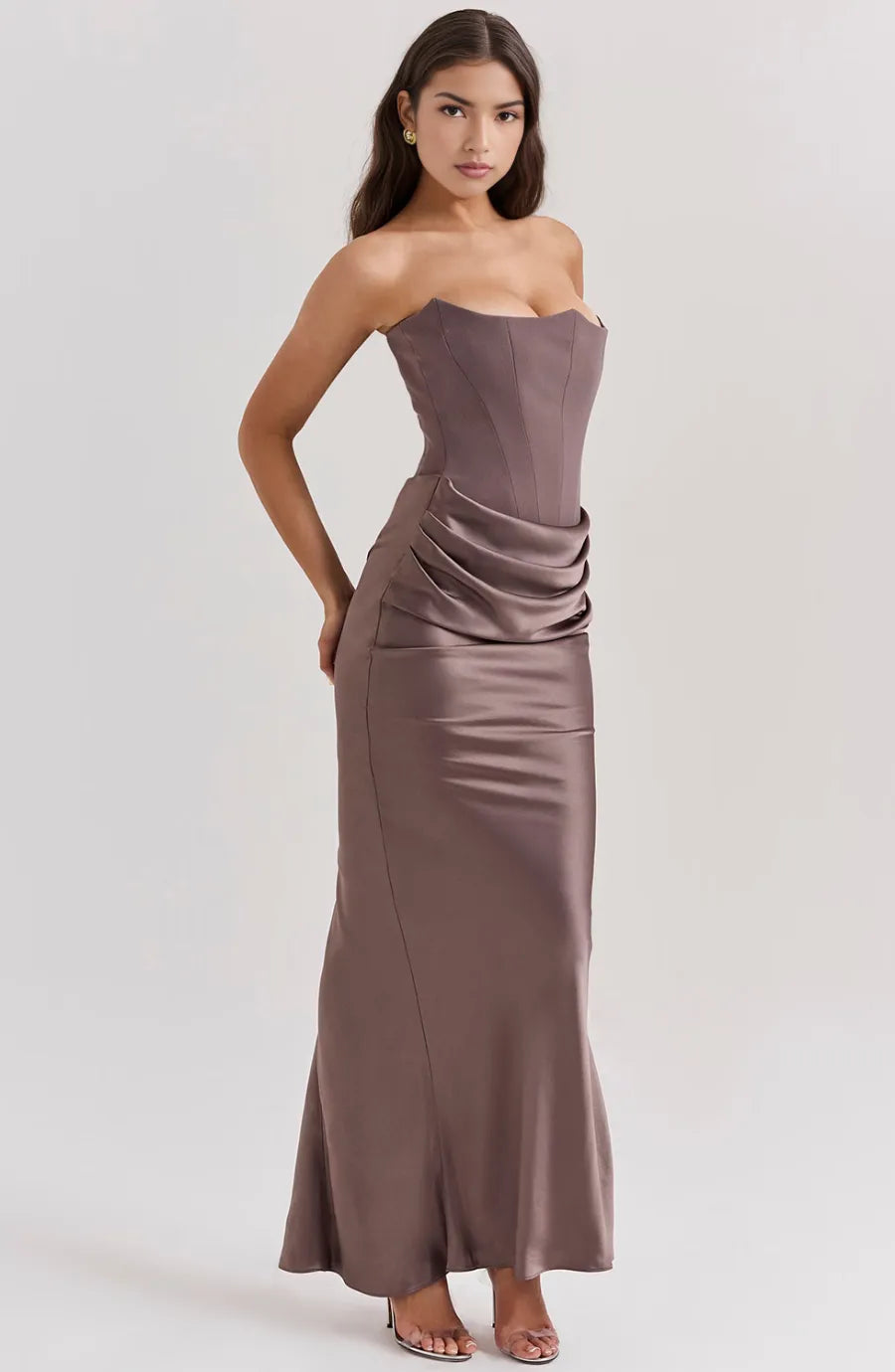 Vestido de Invitada de Boda Largo Elegante con Corset y Drapeado