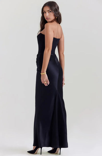 Vestido de Invitada de Boda Largo Elegante con Corset y Drapeado