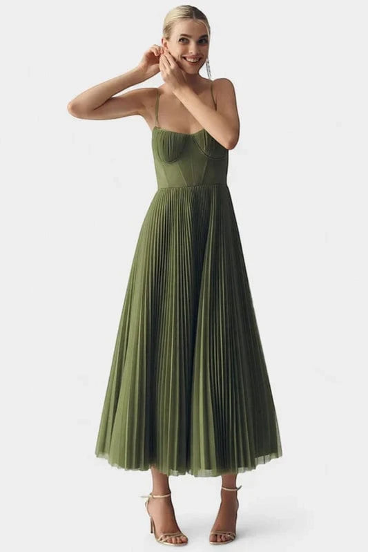 Vestido de Invitada de Boda Largo Elegante con Corset y Plisado
