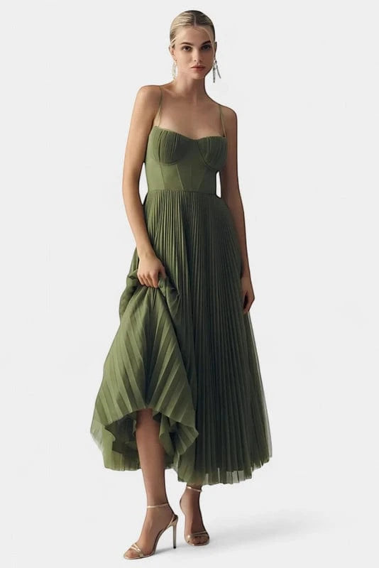 Vestido de Invitada de Boda Largo Elegante con Corset y Plisado