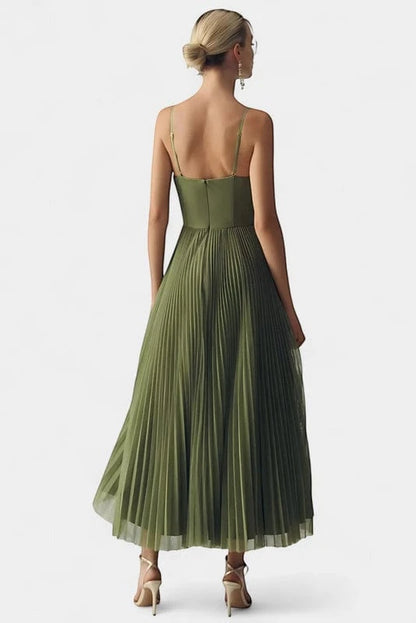 Vestido de Invitada de Boda Largo Elegante con Corset y Plisado