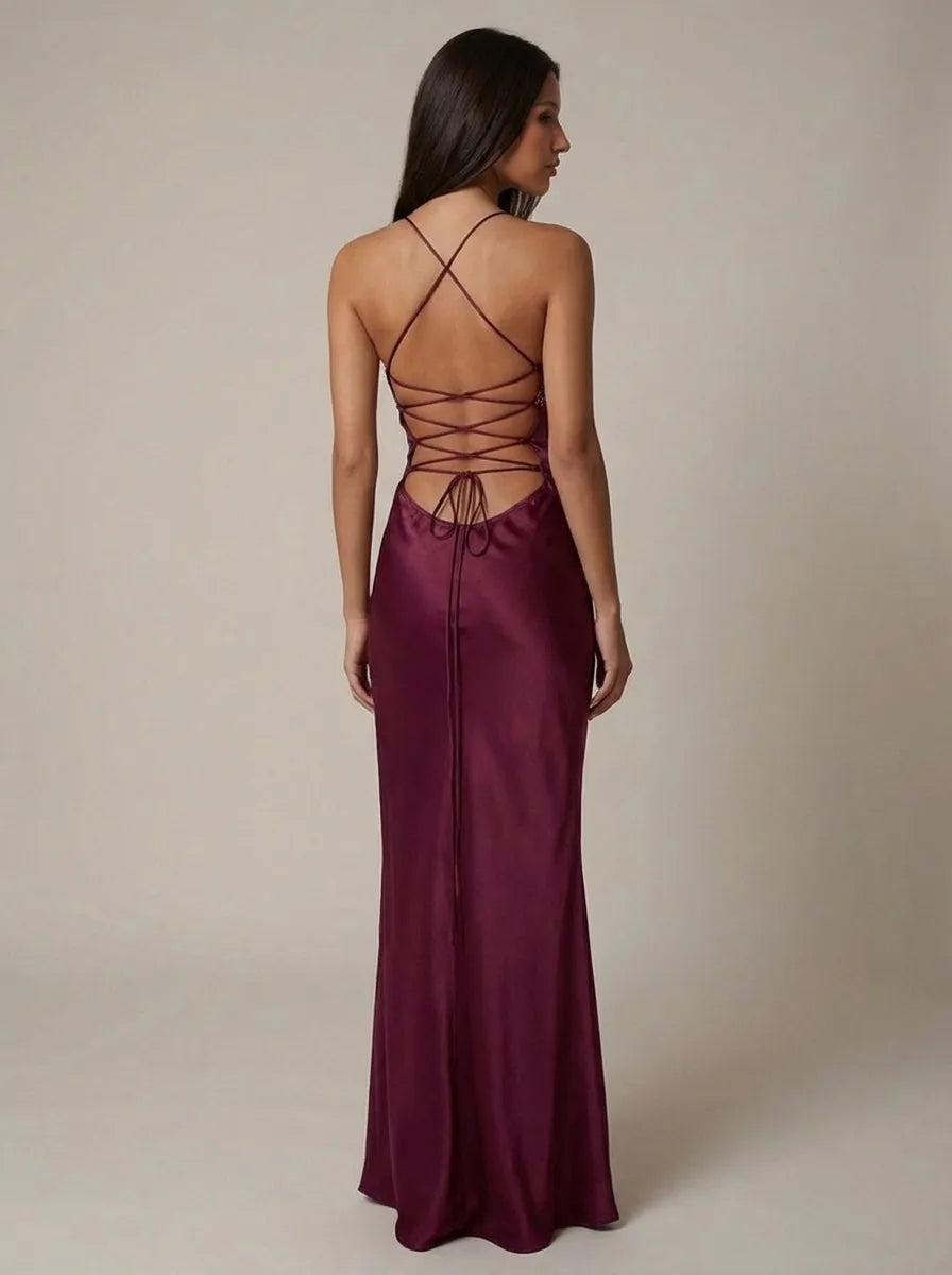 Vestido de Invitada de Boda Largo Elegante con Cuello Halter