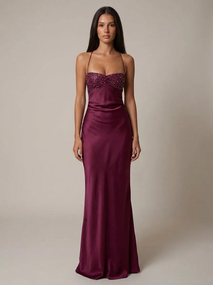 Vestido de Invitada de Boda Largo Elegante con Cuello Halter
