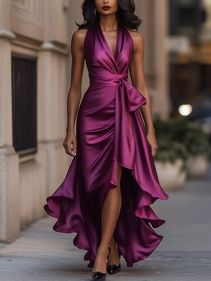 Vestido de Invitada de Boda Largo Elegante con Cuello Halter