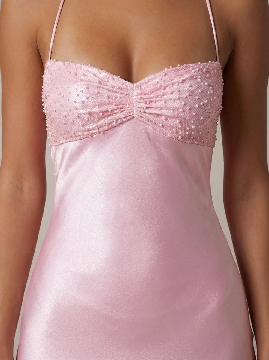 Vestido de Invitada de Boda Largo Elegante con Cuello Halter