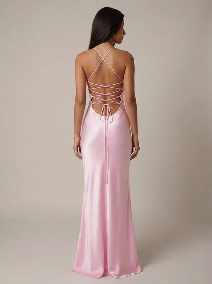 Vestido de Invitada de Boda Largo Elegante con Cuello Halter