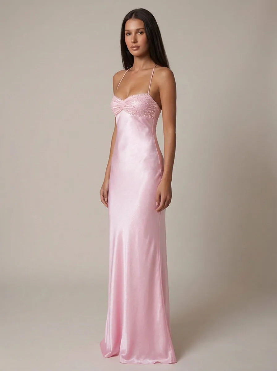 Vestido de Invitada de Boda Largo Elegante con Cuello Halter