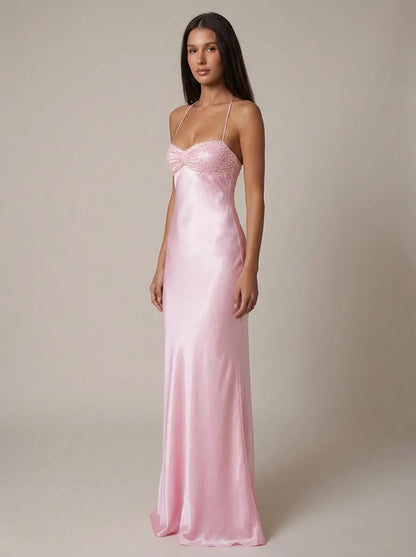 Vestido de Invitada de Boda Largo Elegante con Cuello Halter