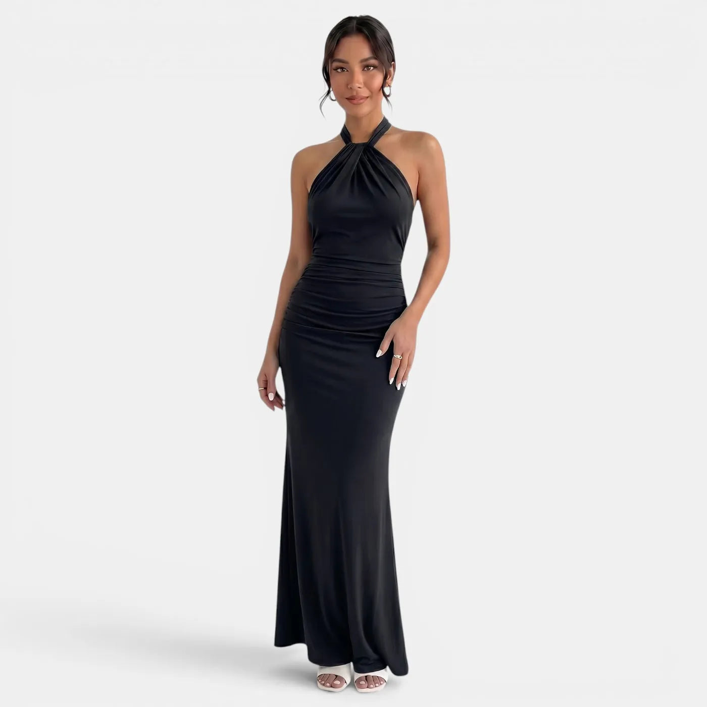 Vestido de Invitada de Boda Largo Elegante con Cuello Halter y Espalda Descubierta
