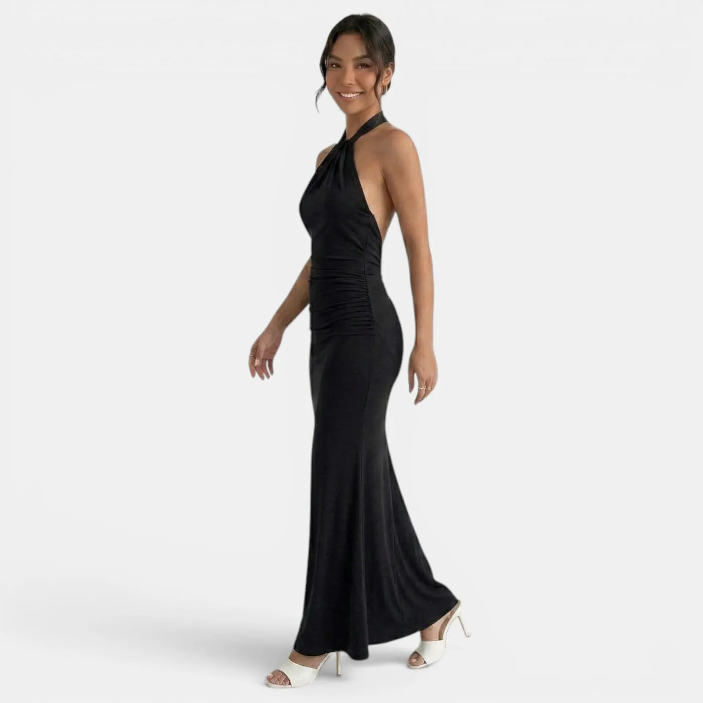 Vestido de Invitada de Boda Largo Elegante con Cuello Halter y Espalda Descubierta