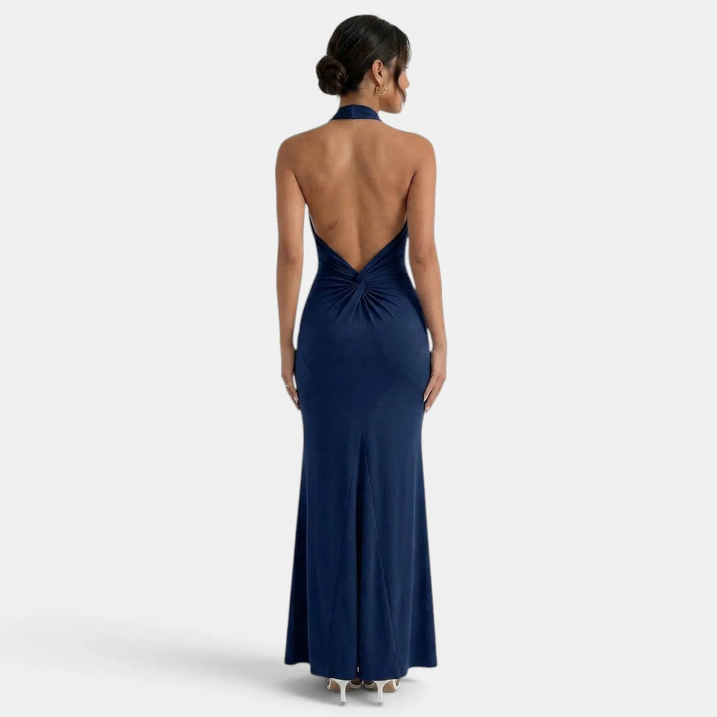 Vestido de Invitada de Boda Largo Elegante con Cuello Halter y Espalda Descubierta