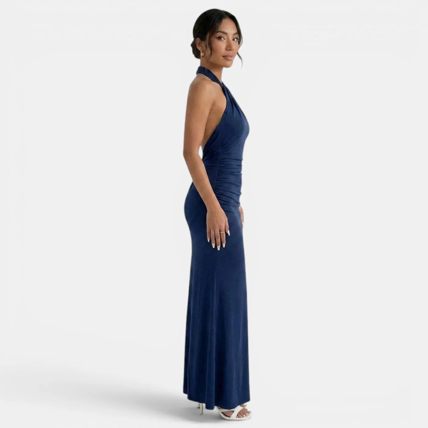 Vestido de Invitada de Boda Largo Elegante con Cuello Halter y Espalda Descubierta