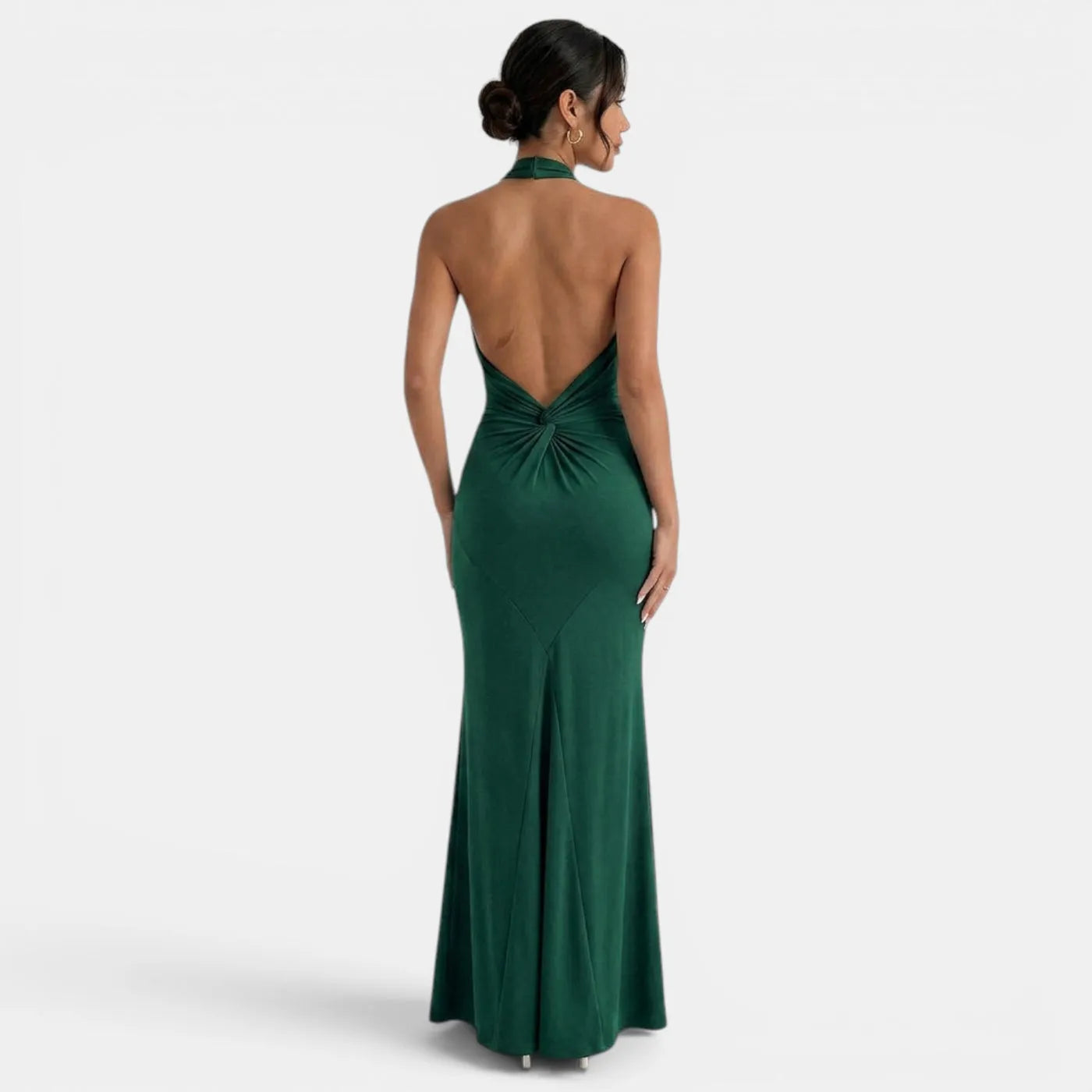 Vestido de Invitada de Boda Largo Elegante con Cuello Halter y Espalda Descubierta