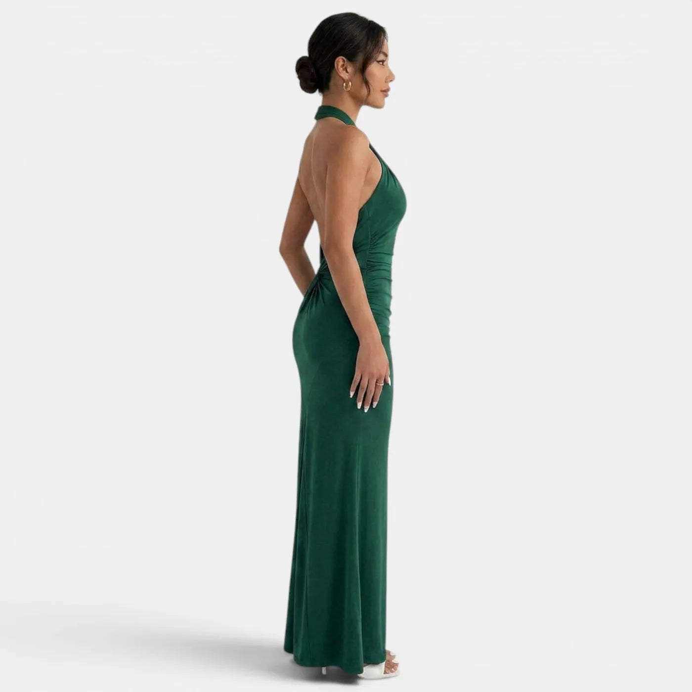 Vestido de Invitada de Boda Largo Elegante con Cuello Halter y Espalda Descubierta