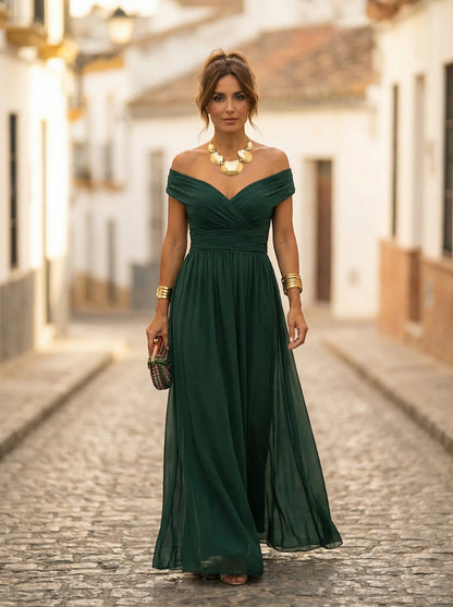 Vestido de Invitada de Boda Largo Elegante con Drapeado