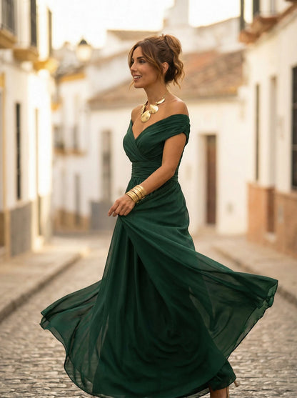 Vestido de Invitada de Boda Largo Elegante con Drapeado