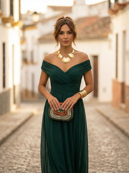 Vestido de Invitada de Boda Largo Elegante con Drapeado