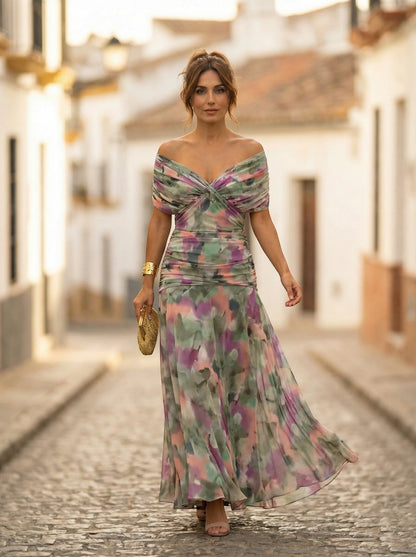 Vestido de Invitada de Boda Largo Elegante con Drapeado