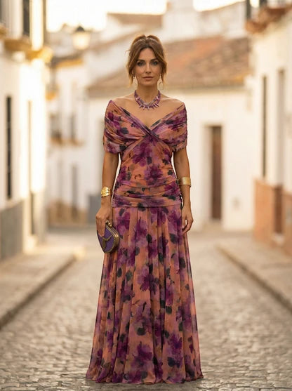 Vestido de Invitada de Boda Largo Elegante con Drapeado