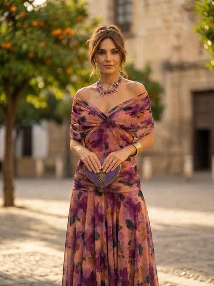 Vestido de Invitada de Boda Largo Elegante con Drapeado