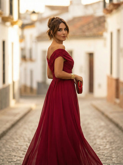 Vestido de Invitada de Boda Largo Elegante con Drapeado
