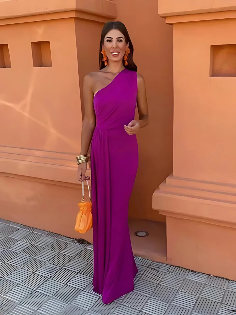 Vestido de Invitada de Boda Largo Elegante con Escote Asimétrico