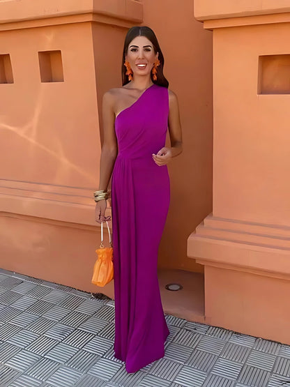 Vestido de Invitada de Boda Largo Elegante con Escote Asimétrico