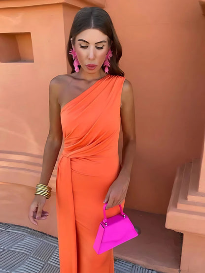 Vestido de Invitada de Boda Largo Elegante con Escote Asimétrico