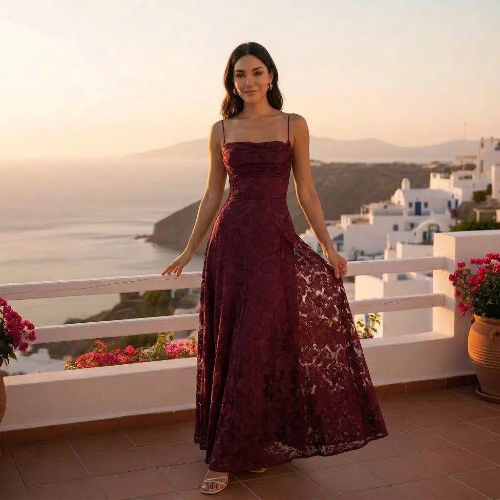 Vestido de Invitada de Boda Largo Elegante con Espalda Descubierta