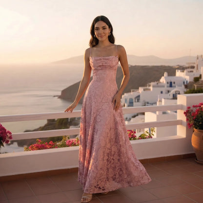 Vestido de Invitada de Boda Largo Elegante con Espalda Descubierta