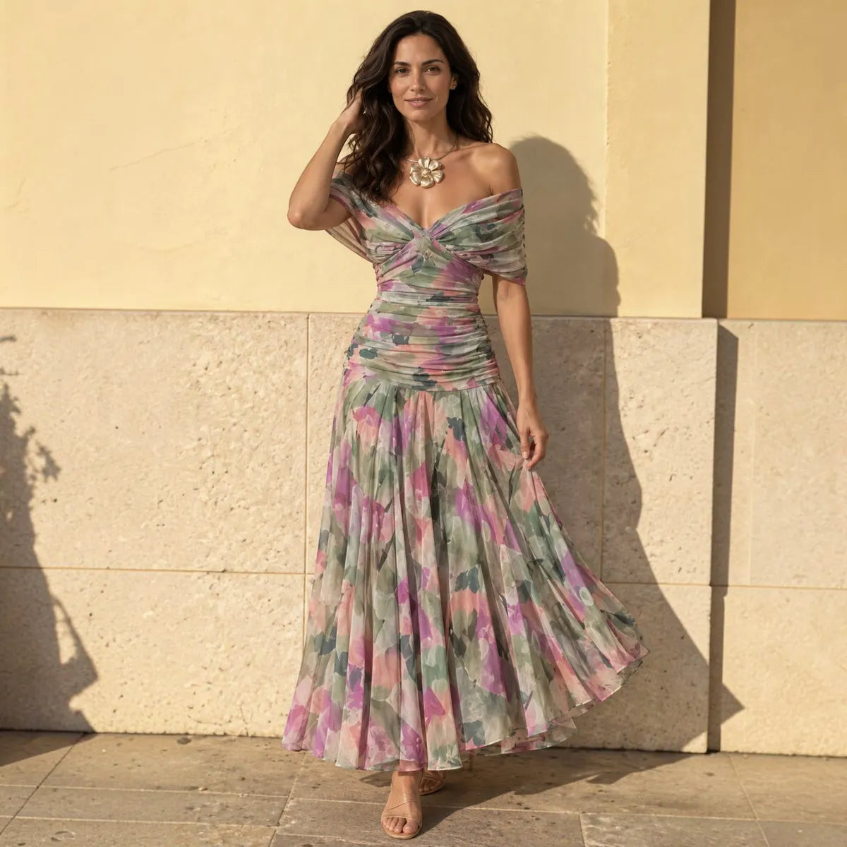 Vestido de Invitada de Boda Largo Elegante con Estampado