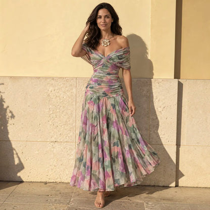 Vestido de Invitada de Boda Largo Elegante con Estampado