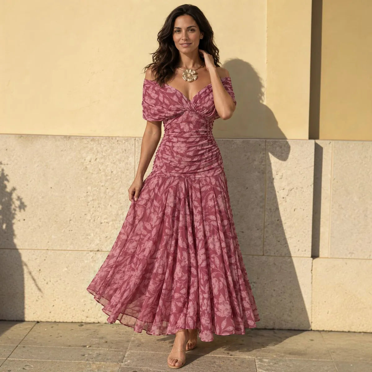Vestido de Invitada de Boda Largo Elegante con Estampado