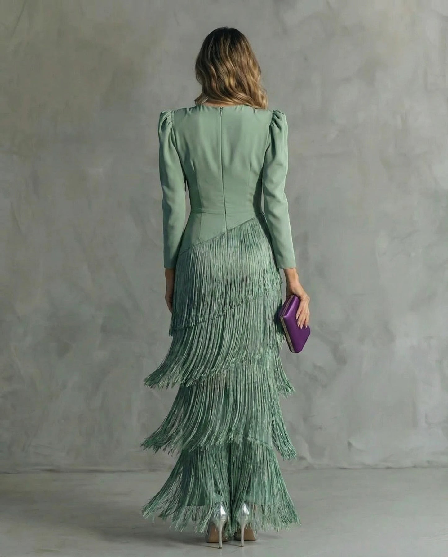 Vestido de Invitada de Boda Largo Elegante con Flecos