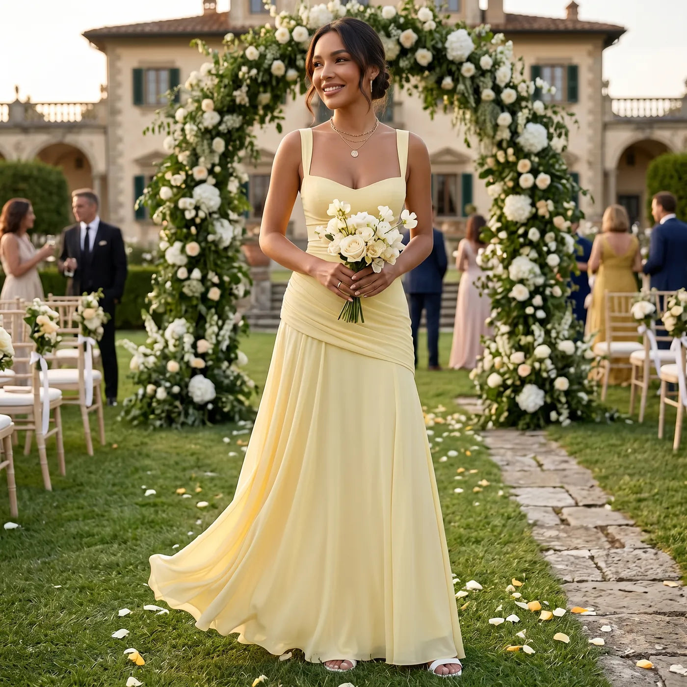 Vestido de Invitada de Boda Largo Elegante con Fruncido