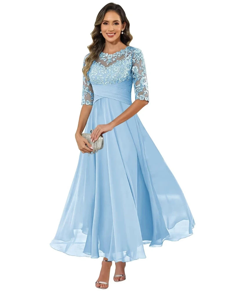 Vestido de Invitada de Boda Largo Elegante con Manga Larga