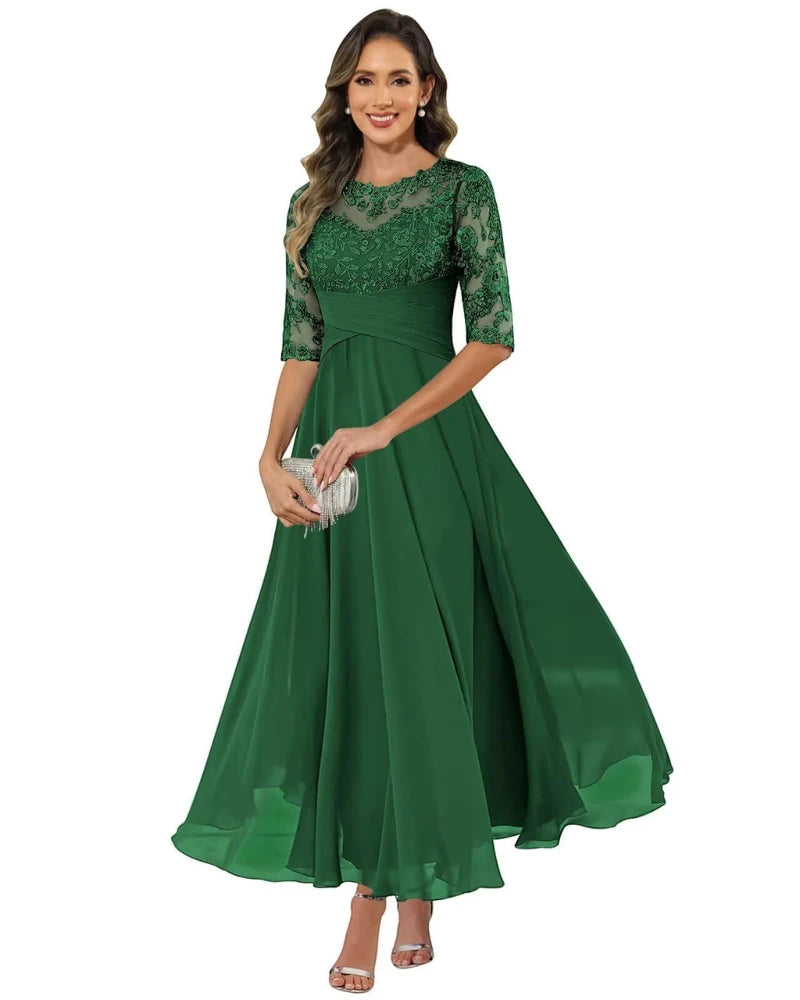 Vestido de Invitada de Boda Largo Elegante con Manga Larga