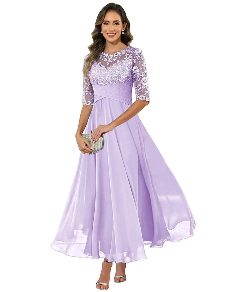 Vestido de Invitada de Boda Largo Elegante con Manga Larga