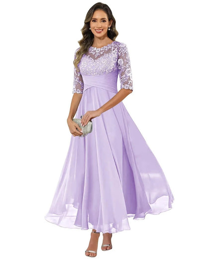 Vestido de Invitada de Boda Largo Elegante con Manga Larga