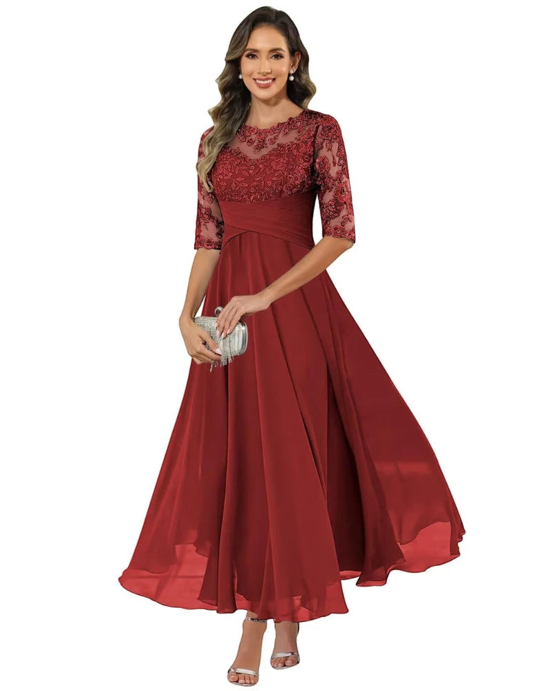 Vestido de Invitada de Boda Largo Elegante con Manga Larga