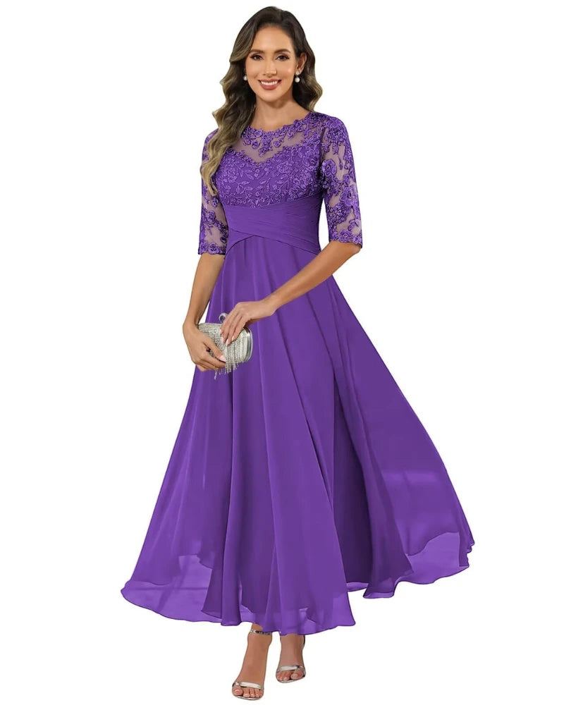 Vestido de Invitada de Boda Largo Elegante con Manga Larga