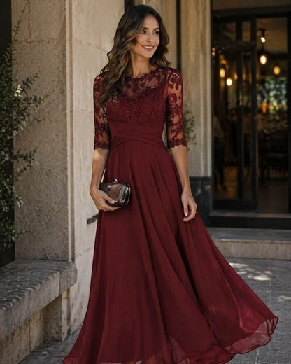Vestido de Invitada de Boda Largo Elegante con Manga Larga
