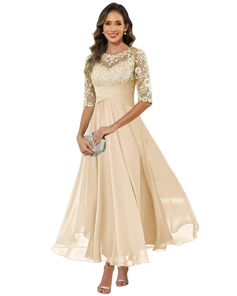 Vestido de Invitada de Boda Largo Elegante con Manga Larga