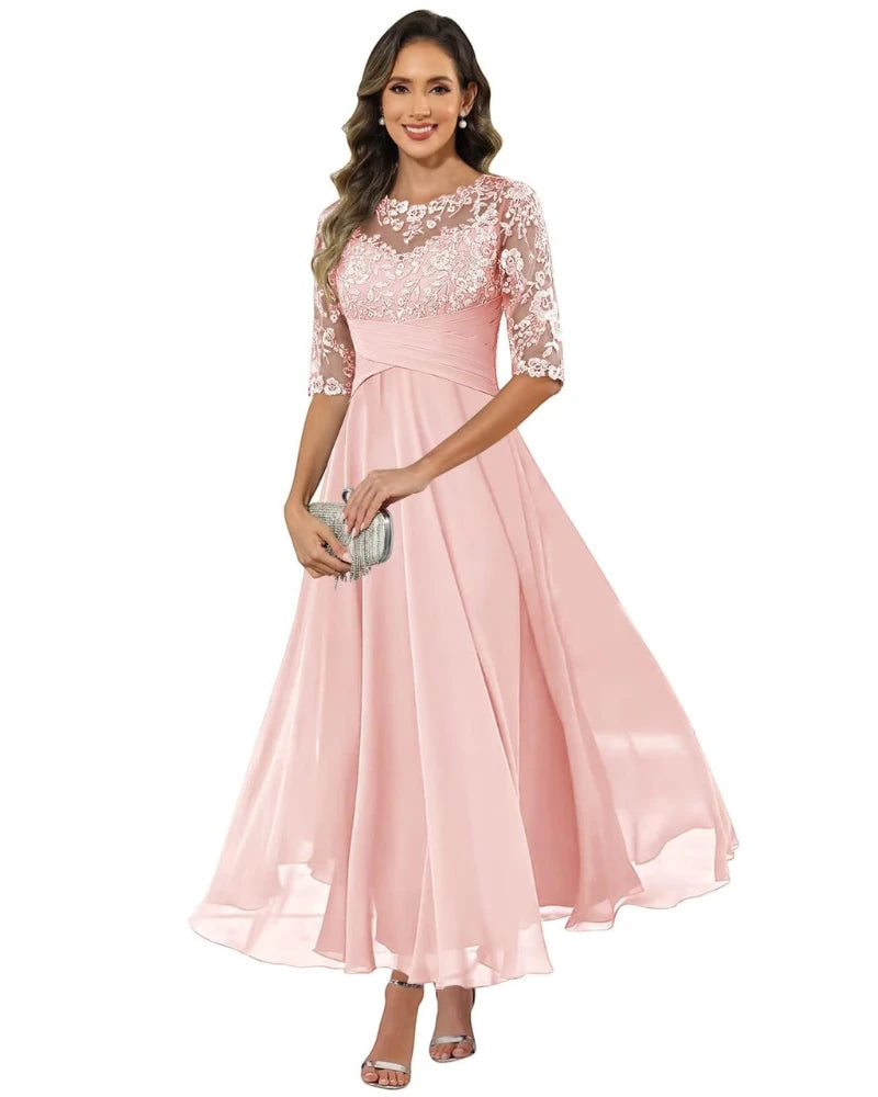 Vestido de Invitada de Boda Largo Elegante con Manga Larga