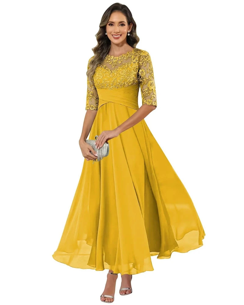 Vestido de Invitada de Boda Largo Elegante con Manga Larga