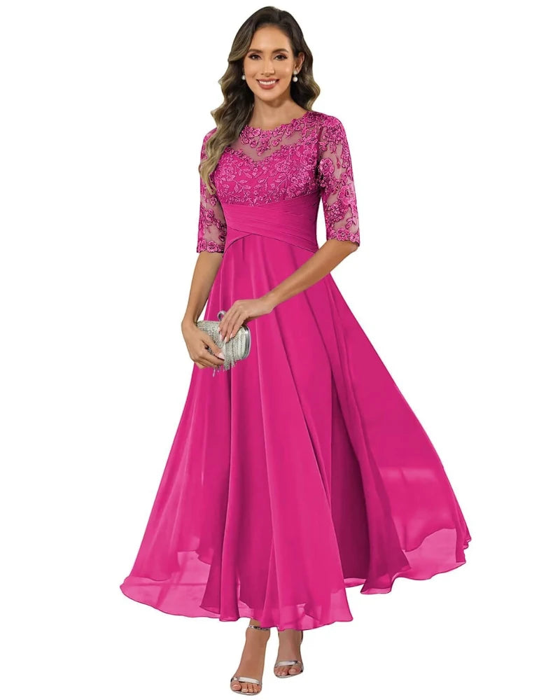Vestido de Invitada de Boda Largo Elegante con Manga Larga